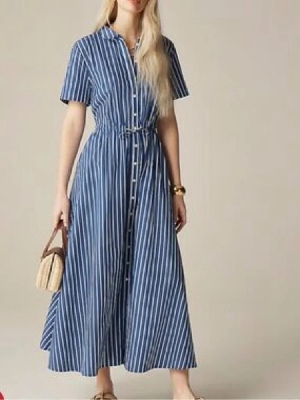 St. John's Bay Blue and White Striped Maxi Shirt Dress